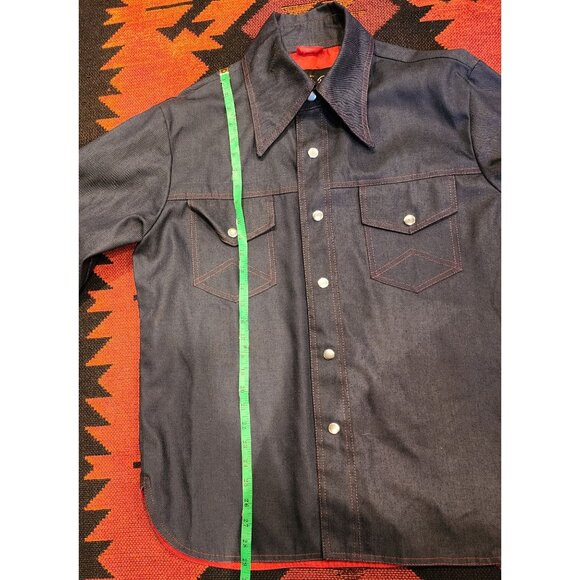 Christopher Road Denim Western Shirt Jacket With Red Stitching & Snap Buttons - Picture 6 of 9
